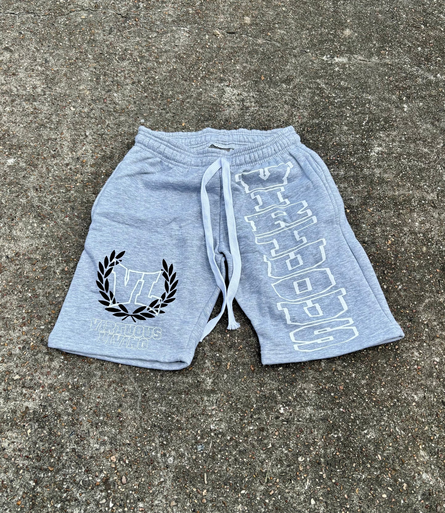 “Virtuous living” grey sweat shorts