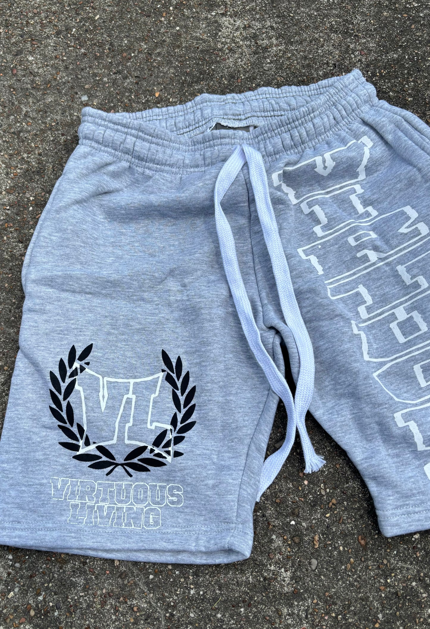 “Virtuous living” grey sweat shorts